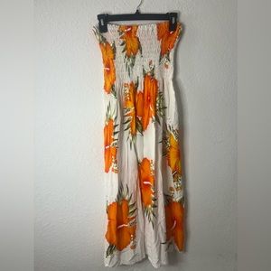 Orange & White Flower Sleeveless/Strapless Sundress
